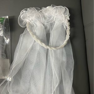 2 white pearled veils - brand new